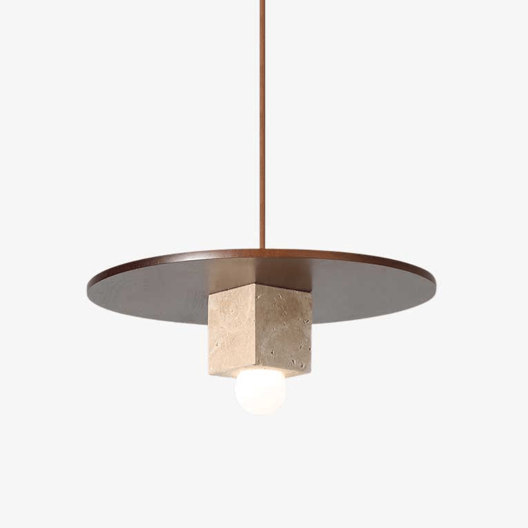 tondo-stone-disc-pendant-light-anzaz-Yellow Travertine & Walnut Wood-1