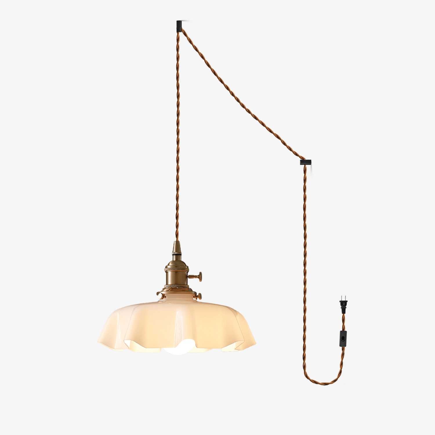 french-flower-pendant-swag-light-anzaz-Brass ＆ White-1