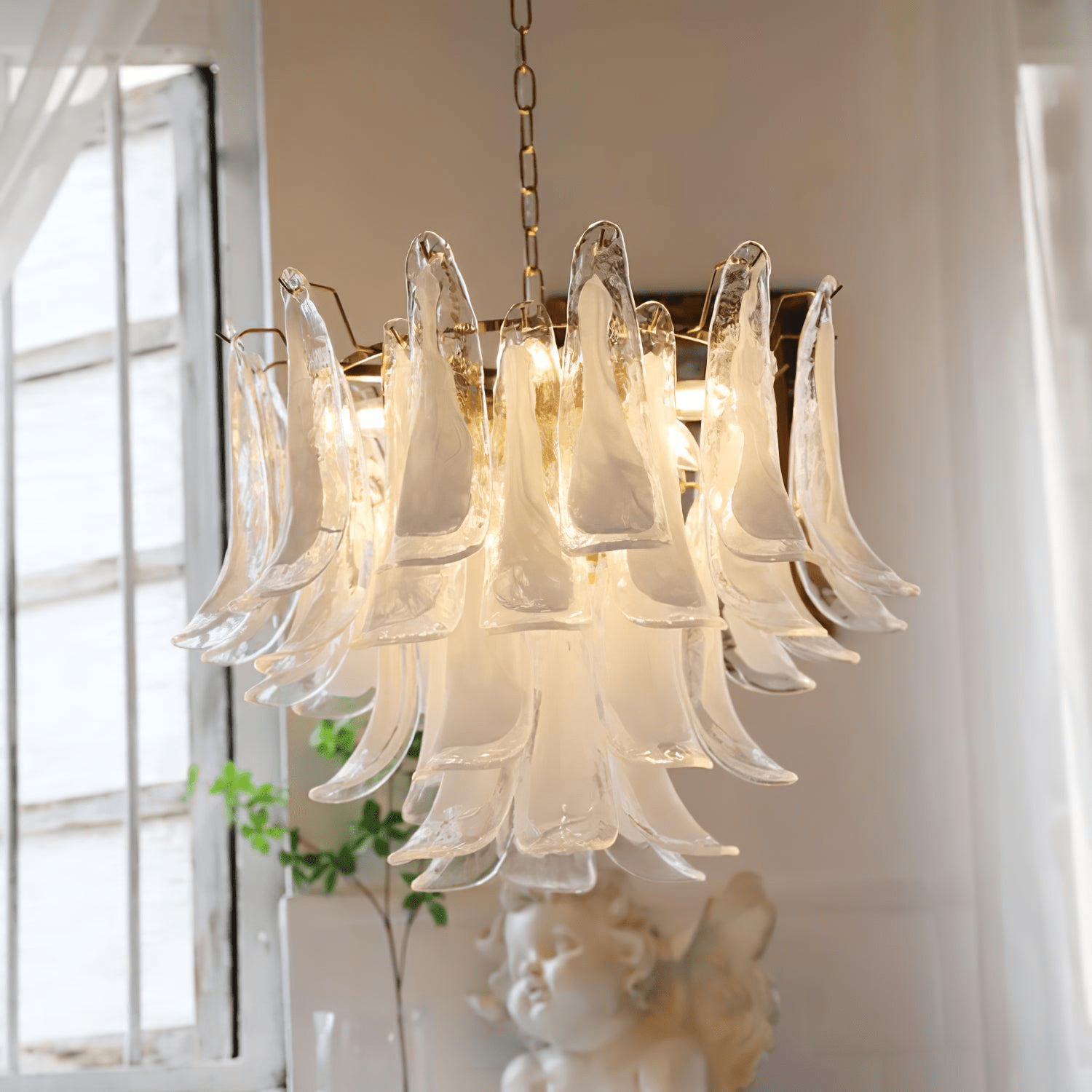 murano-transparent-glass-petals-chandelier-anzaz-Yellow Cloud-8