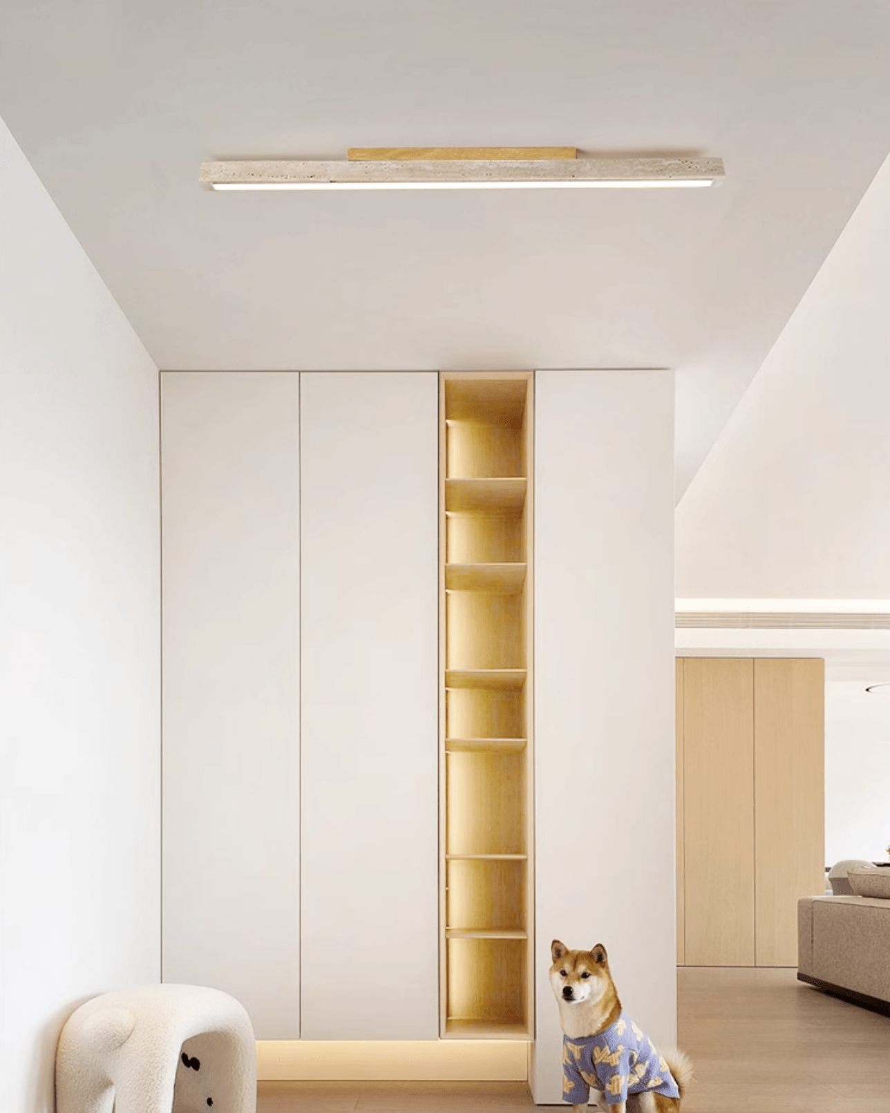 travertine-column-ceiling-light-anzaz-Wood color & Yellow Travertine-3