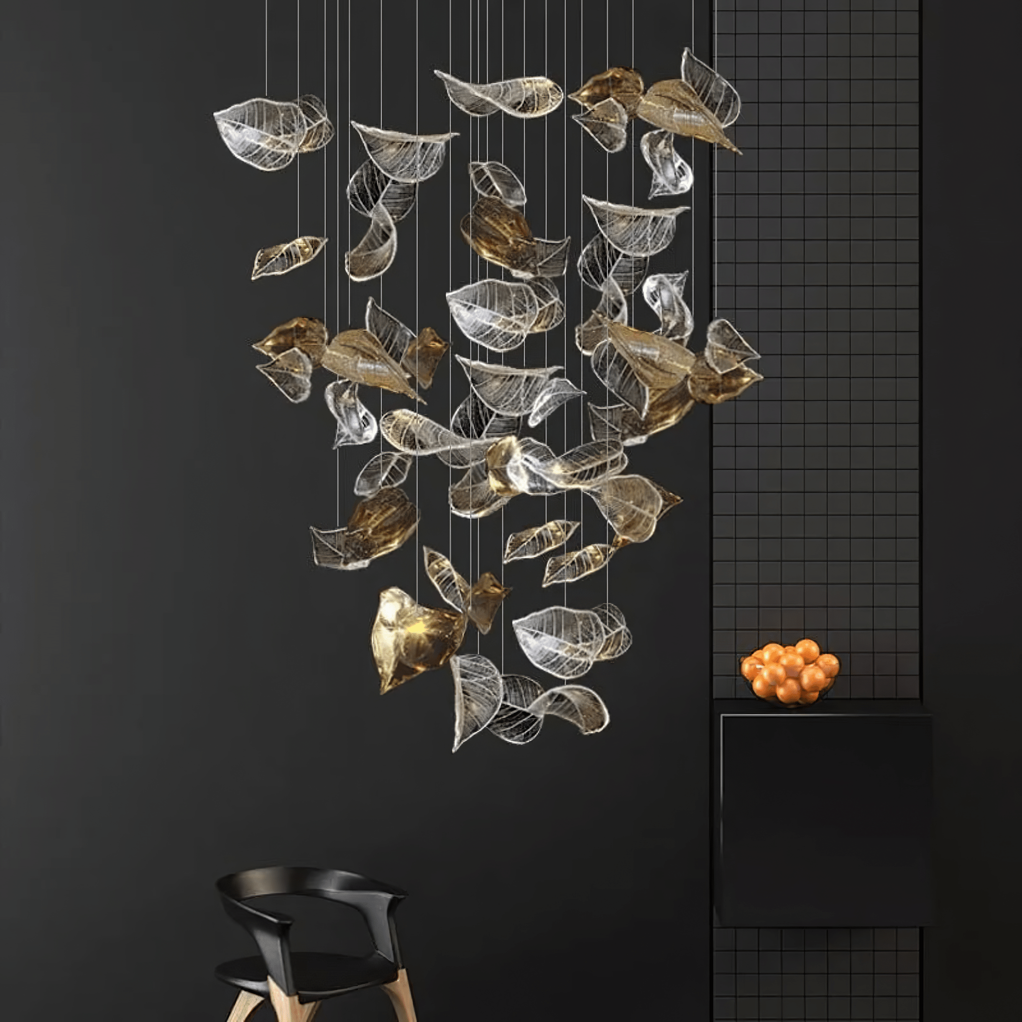 customize-shake-leaves-chandelier-anzaz-Gold & Clear-2