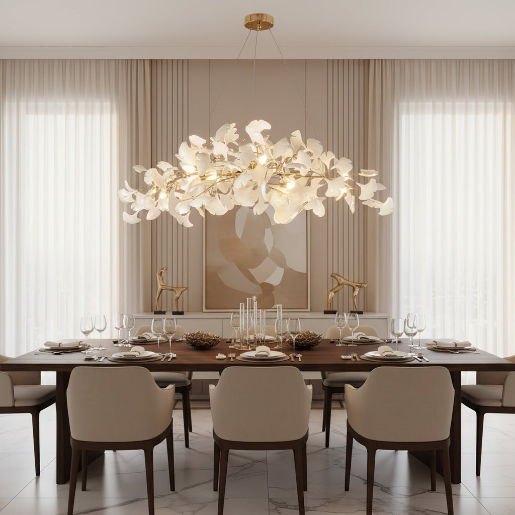 gingko-chandelier-n-anzaz-Nickel Lampbody + White Leaves-8