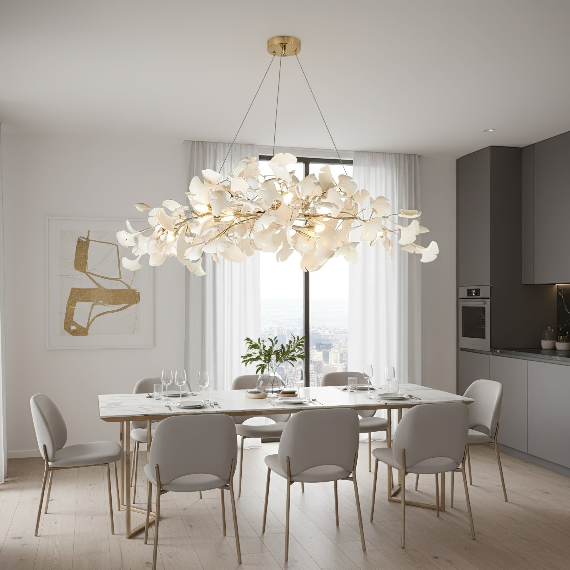 gingko-chandelier-n-anzaz-White Lampbody + White Leaves-9