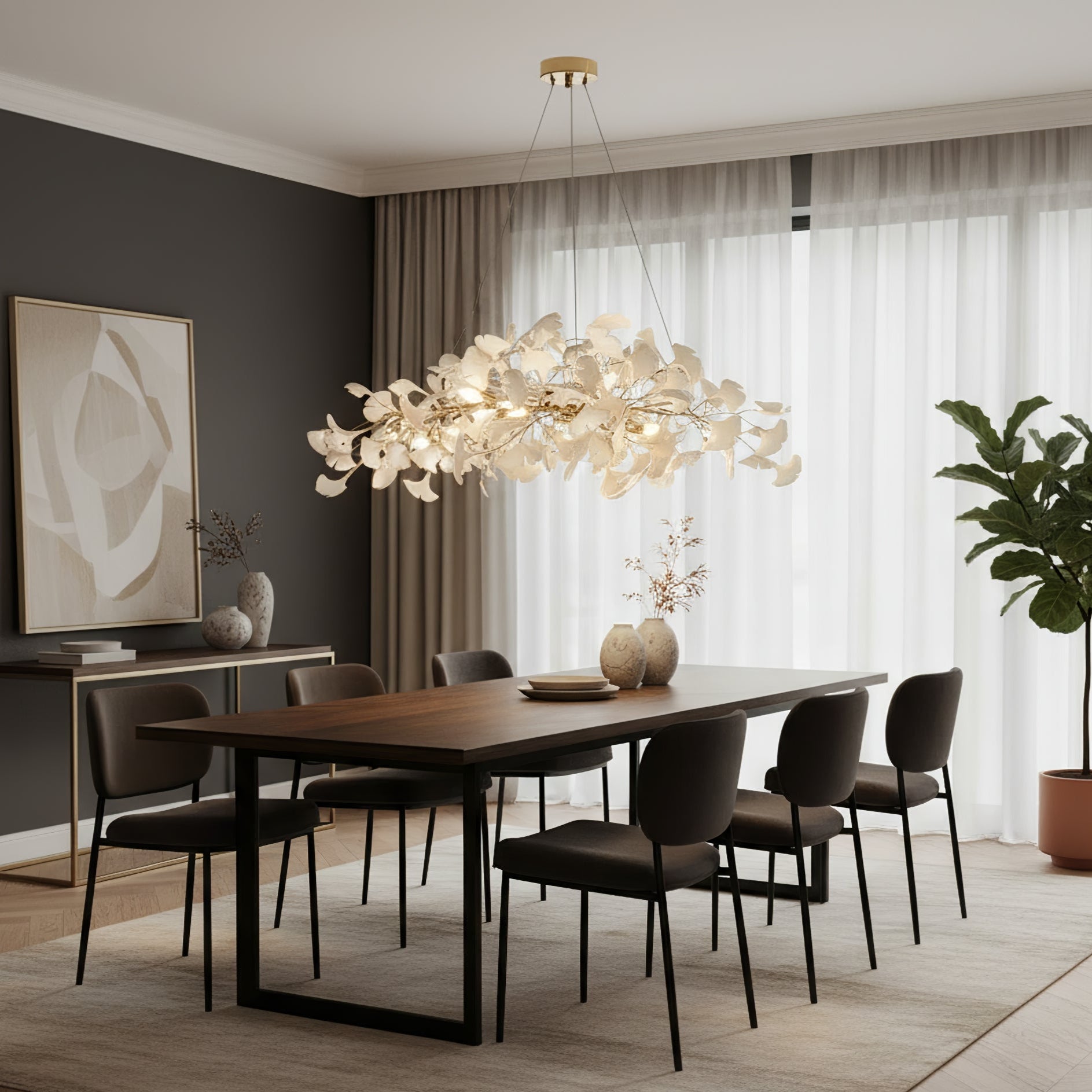 gingko-chandelier-n-anzaz-Gold Lampbody + White Leaves-10
