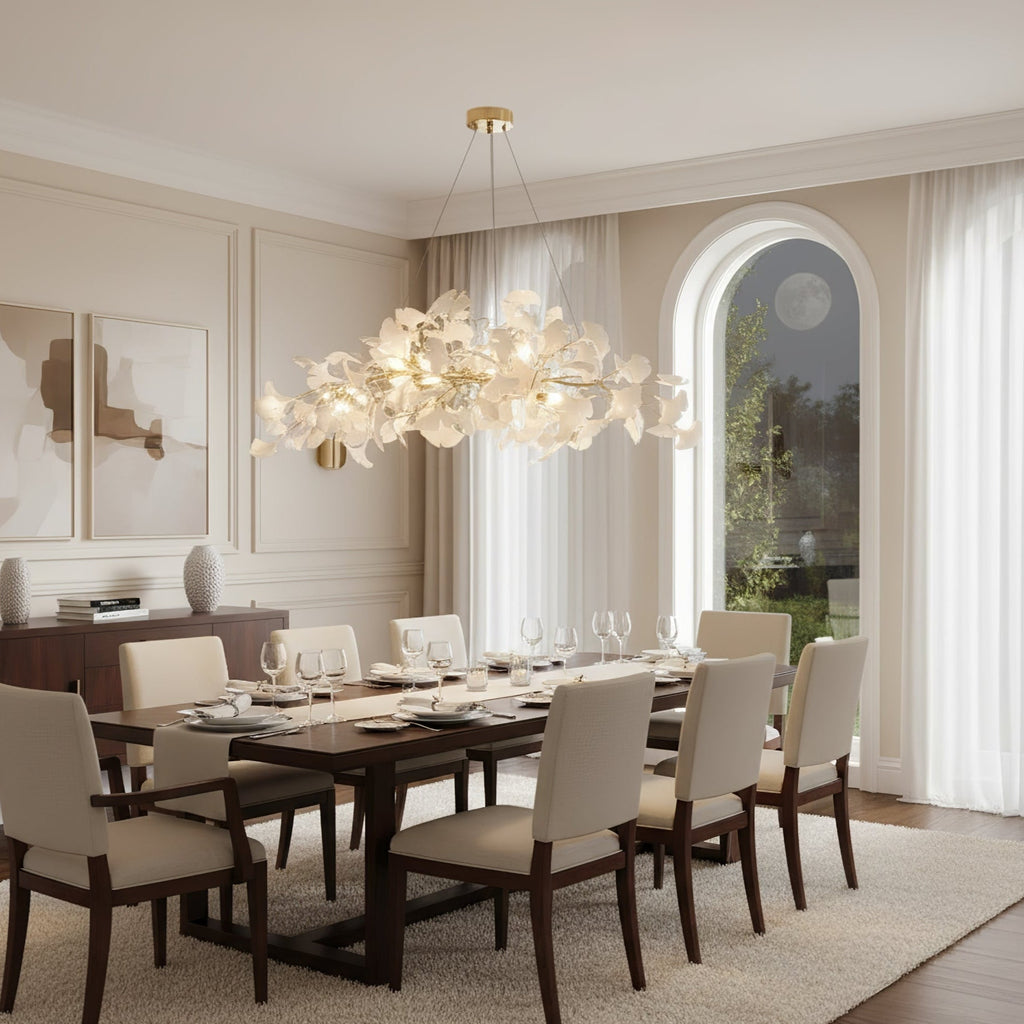 gingko-chandelier-n-anzaz-Nickel Lampbody + White Leaves-2