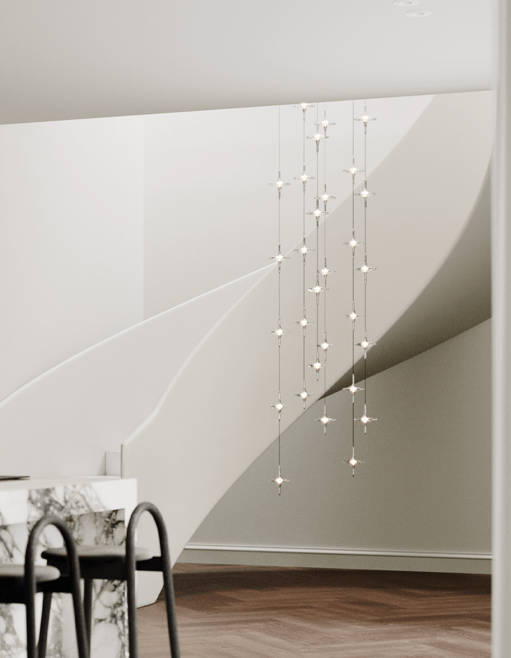 starfall-staircase-chandelier-anzaz-Chrome & Clear-2