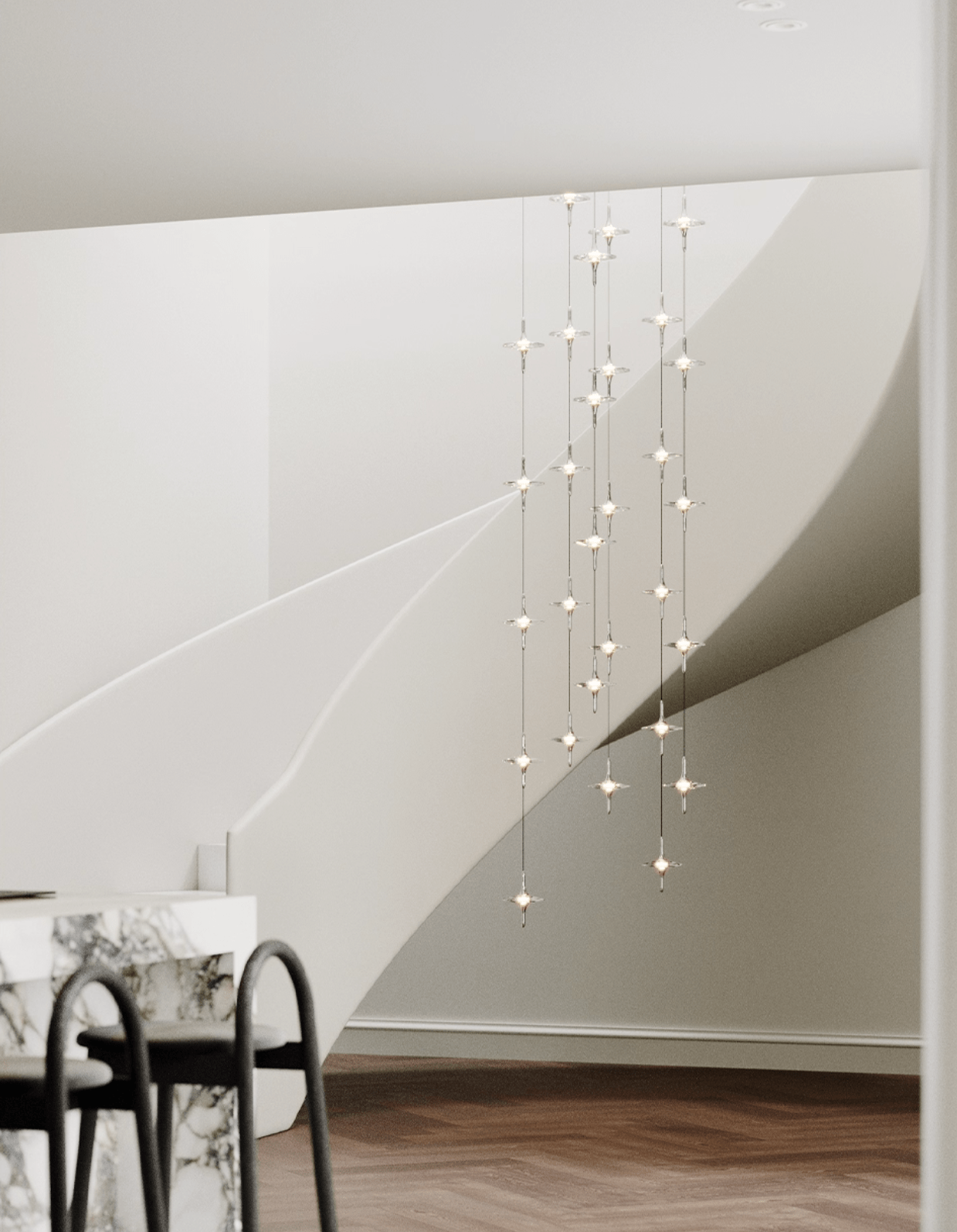 starfall-staircase-chandelier-anzaz-Chrome & Clear-2