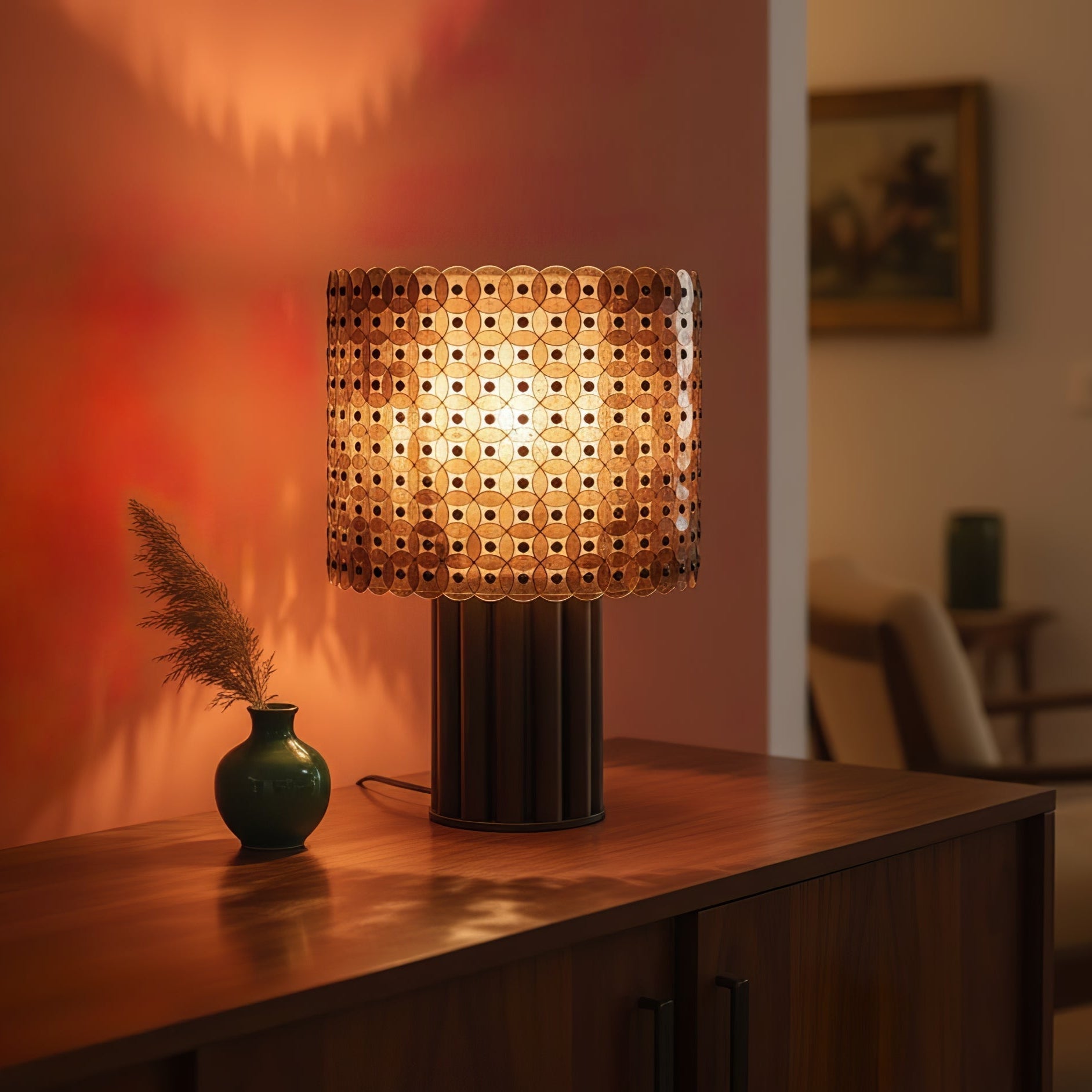 mica-disc-lattice-table-lamp-anzaz-Amber & Bronze-4