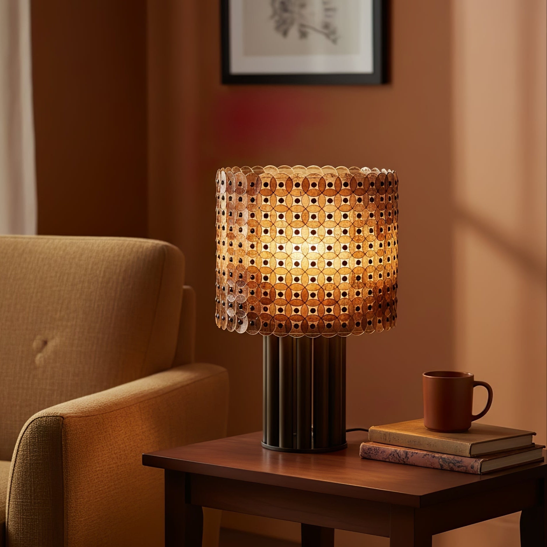 mica-disc-lattice-table-lamp-anzaz-Amber & Bronze-2