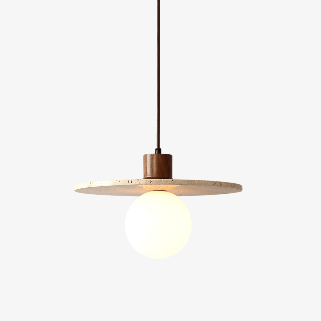 travertine-disk-globe-pendant-light-anzaz-Yellow Travertine & Walnut color-1