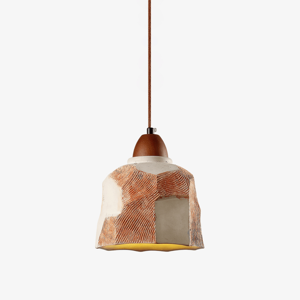 microcement-textured-pendant-light-anzaz-Walnut color & Orange-1