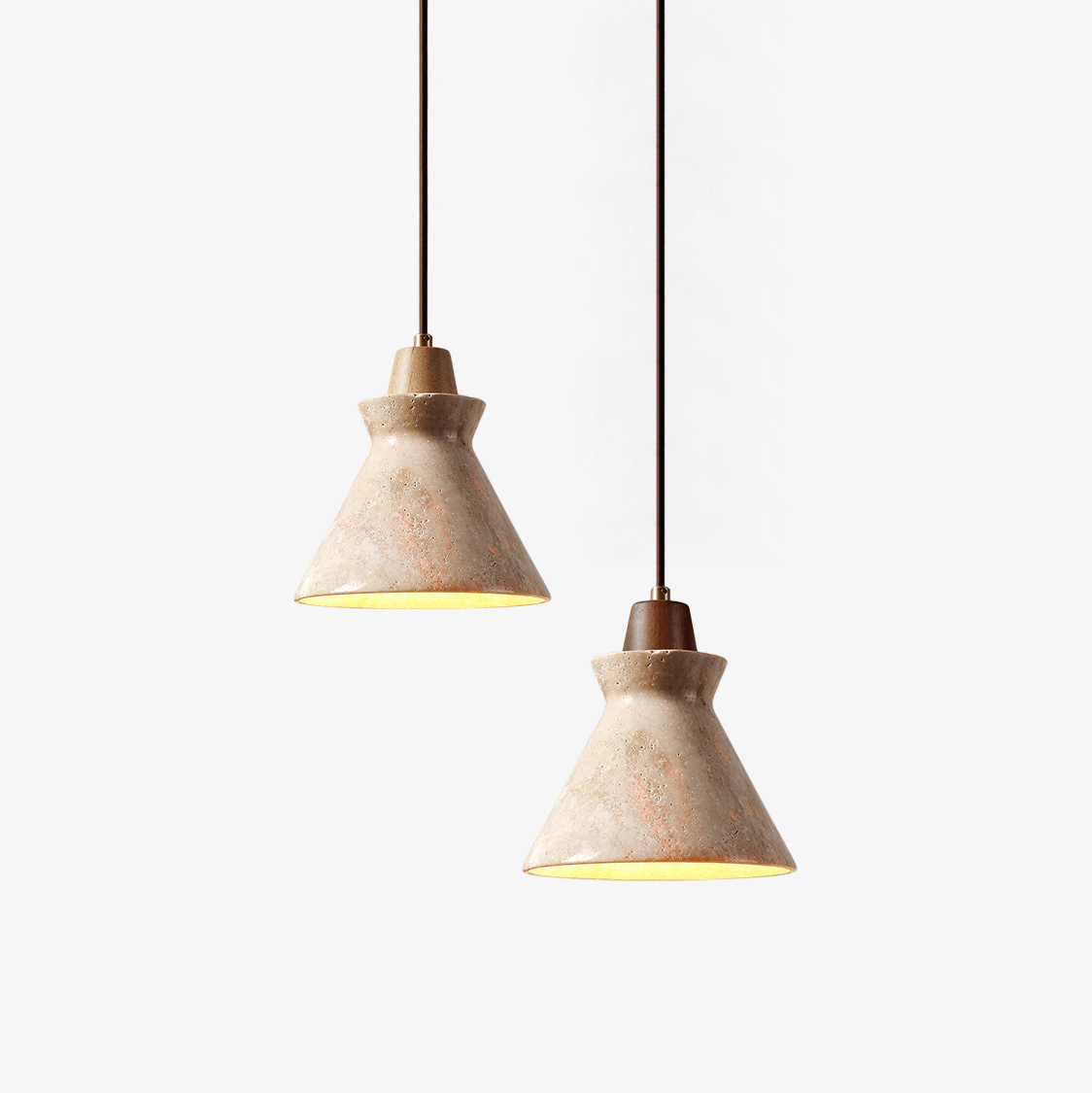 ember-travertine-cone-pendant-lamp-anzaz-Walnut color & Yellow Travertine-1