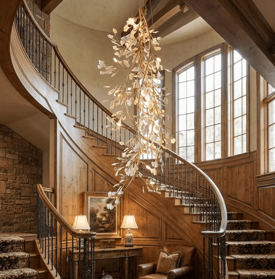 gingko-long-branch-chandelier-anzaz-Gold Lampbody + White Leaves-7