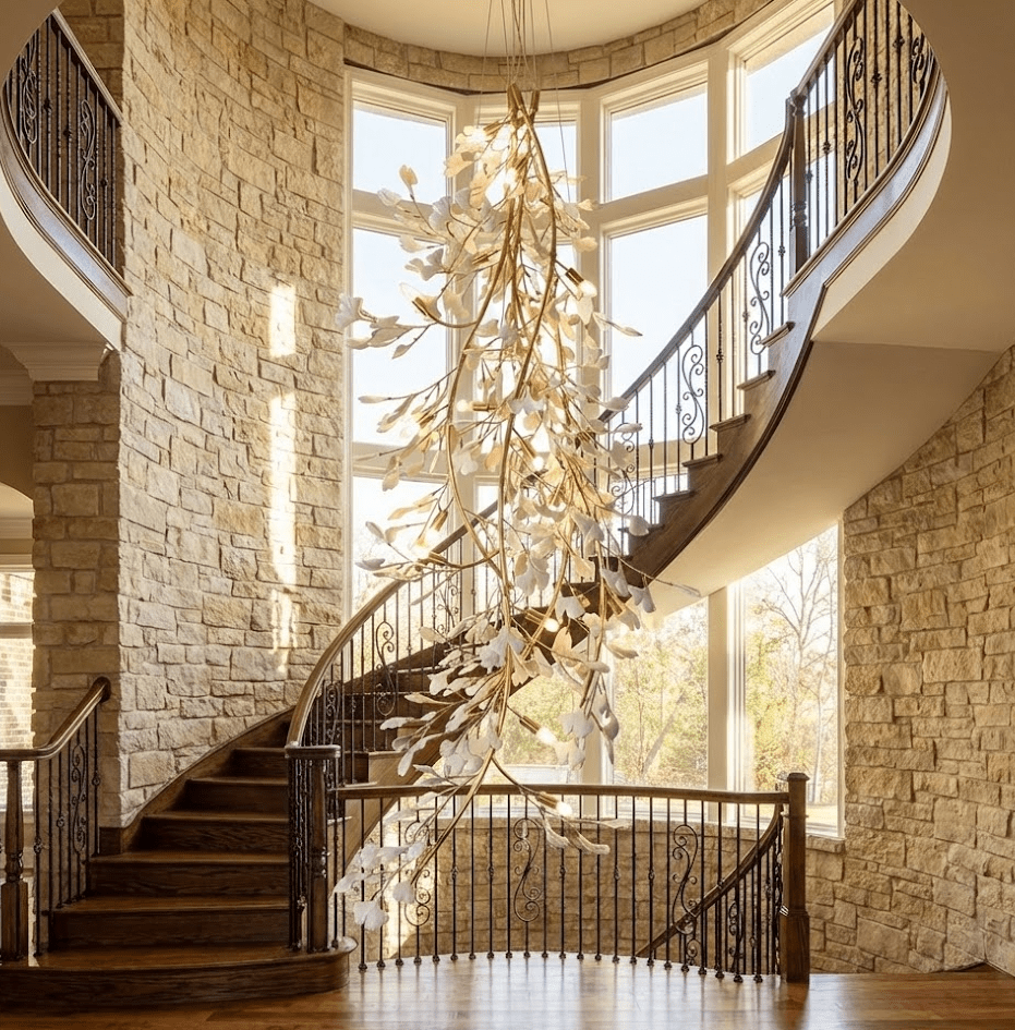 gingko-long-branch-chandelier-anzaz-Nickel Lampbody + White Leaves-8