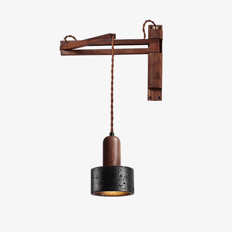 lava-stone-swing-arm-wall-lamp-anzaz-Black Travertine & Walnut Wood-1