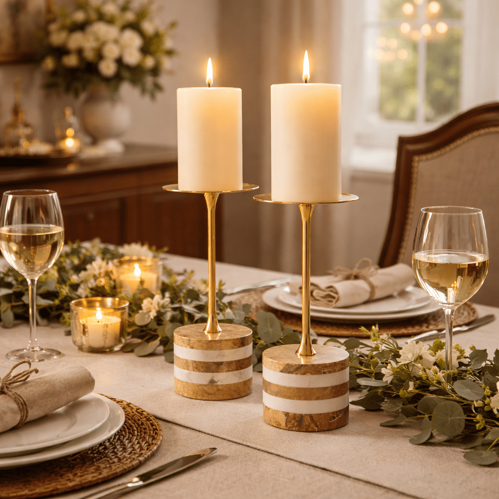 strata-rise-marble-candle-holder-anzaz-Brown & White-2