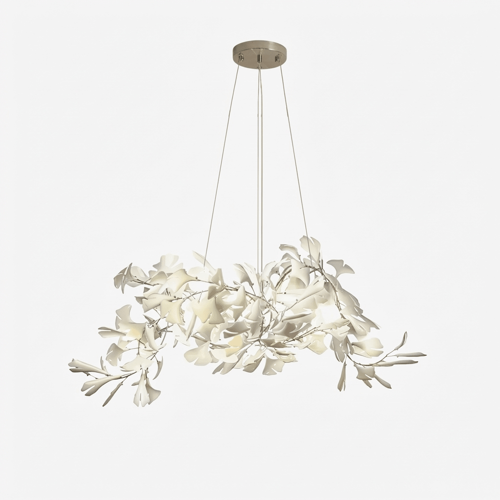 gingko-chandelier-g-anzaz-Polished nickel body+White leaves-8