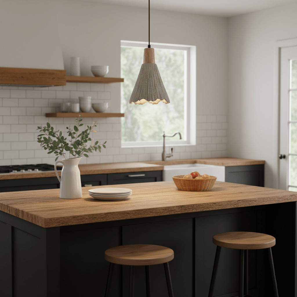 concrete-pleated-pendant-lamp-anzaz-Nature wood color & Grey concrete-3