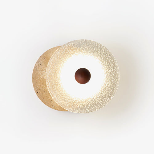 aurora-travertine-wall-lamp-anzaz-Clear textured glass & Yellow Travertine-1