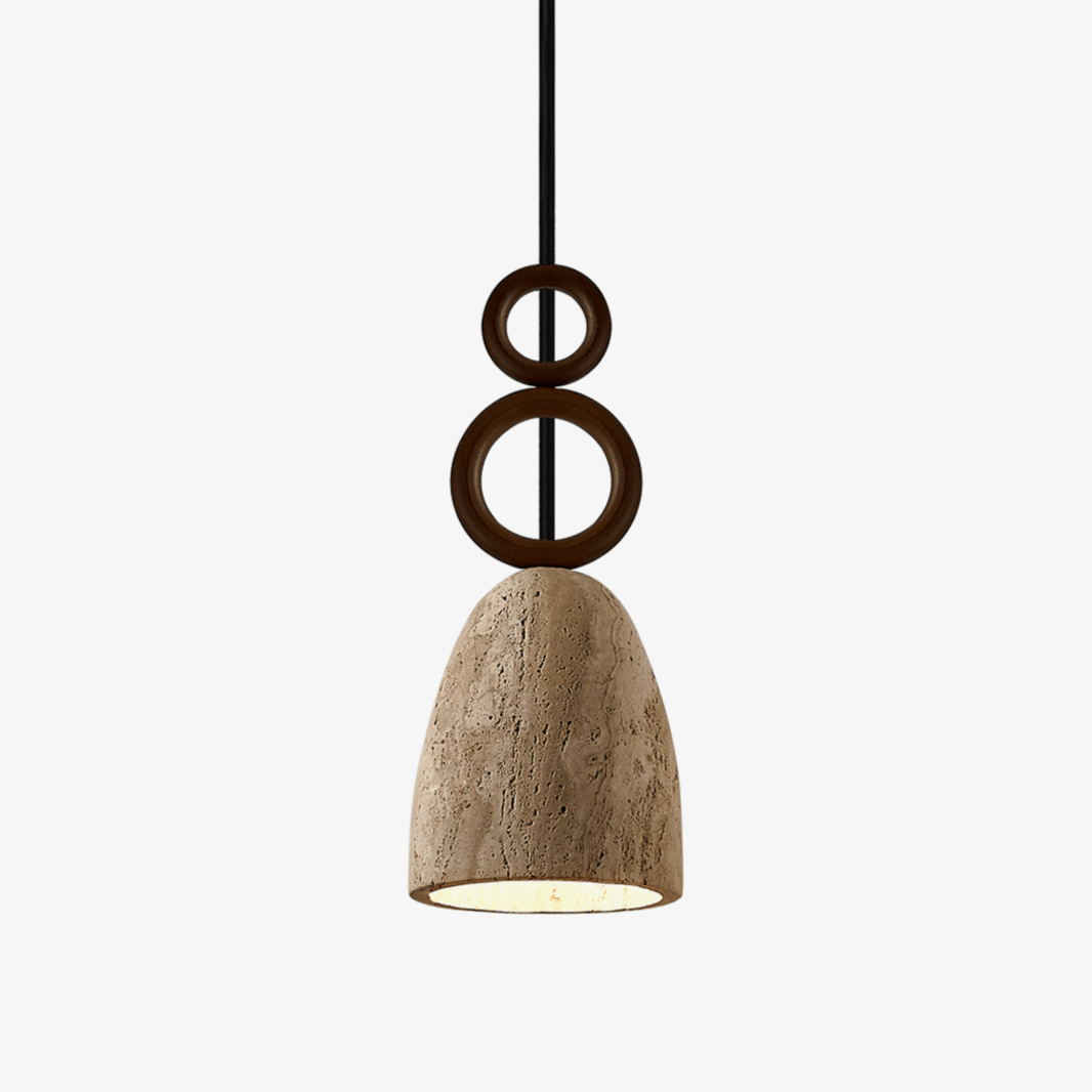 stone-bell-rings-pendant-light-anzaz-Yellow Travertine & Walnut color-1
