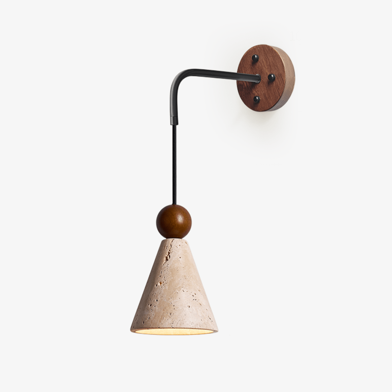 cone-wood-bead-wall-sconce-anzaz-Walnut Color & Yellow Travertine-1