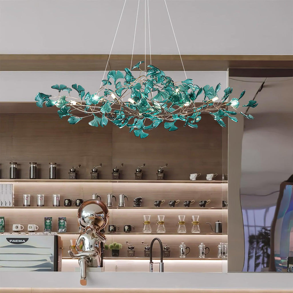 acrylic-ginkgo-leaf-chandelier-anzaz-Gold & & Dark green-2
