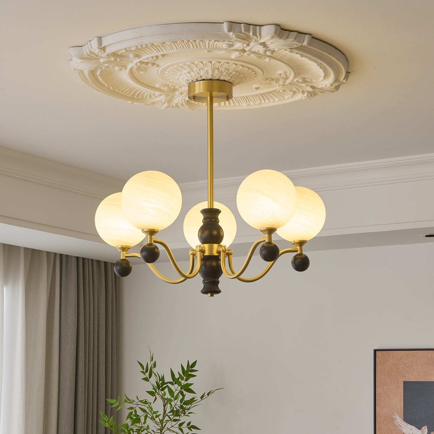 aether-sphere-chandelier-anzaz-Walnut Color & Brass & White-3