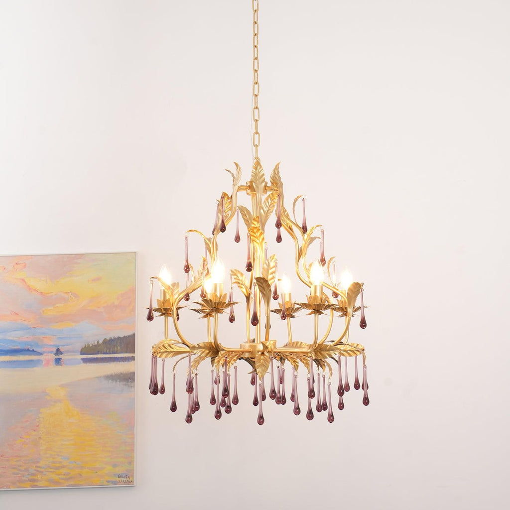amethyst-drops-crystal-chandelier-anzaz-Gold & Purple glass-2