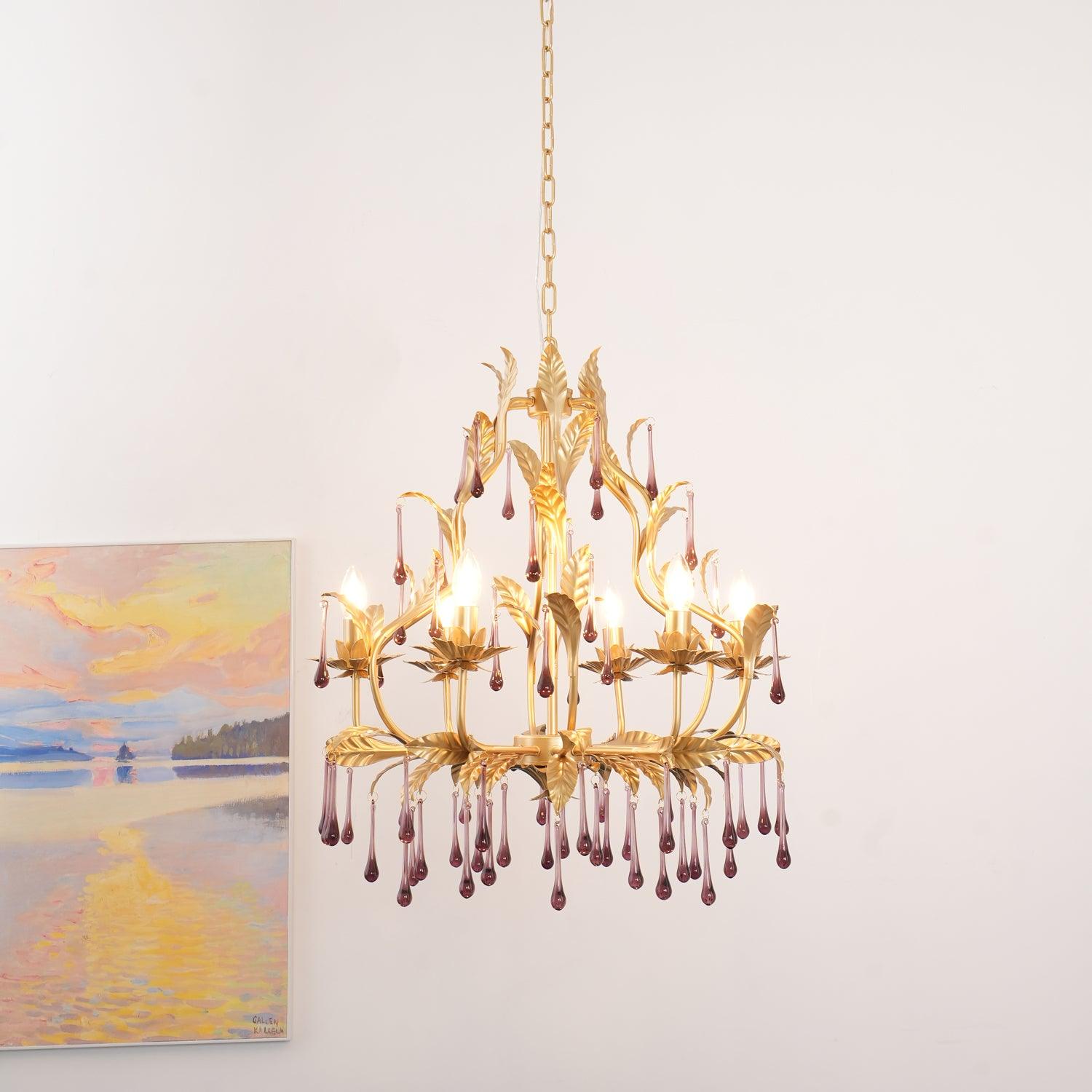 amethyst-drops-crystal-chandelier-anzaz-Gold & Purple glass-2