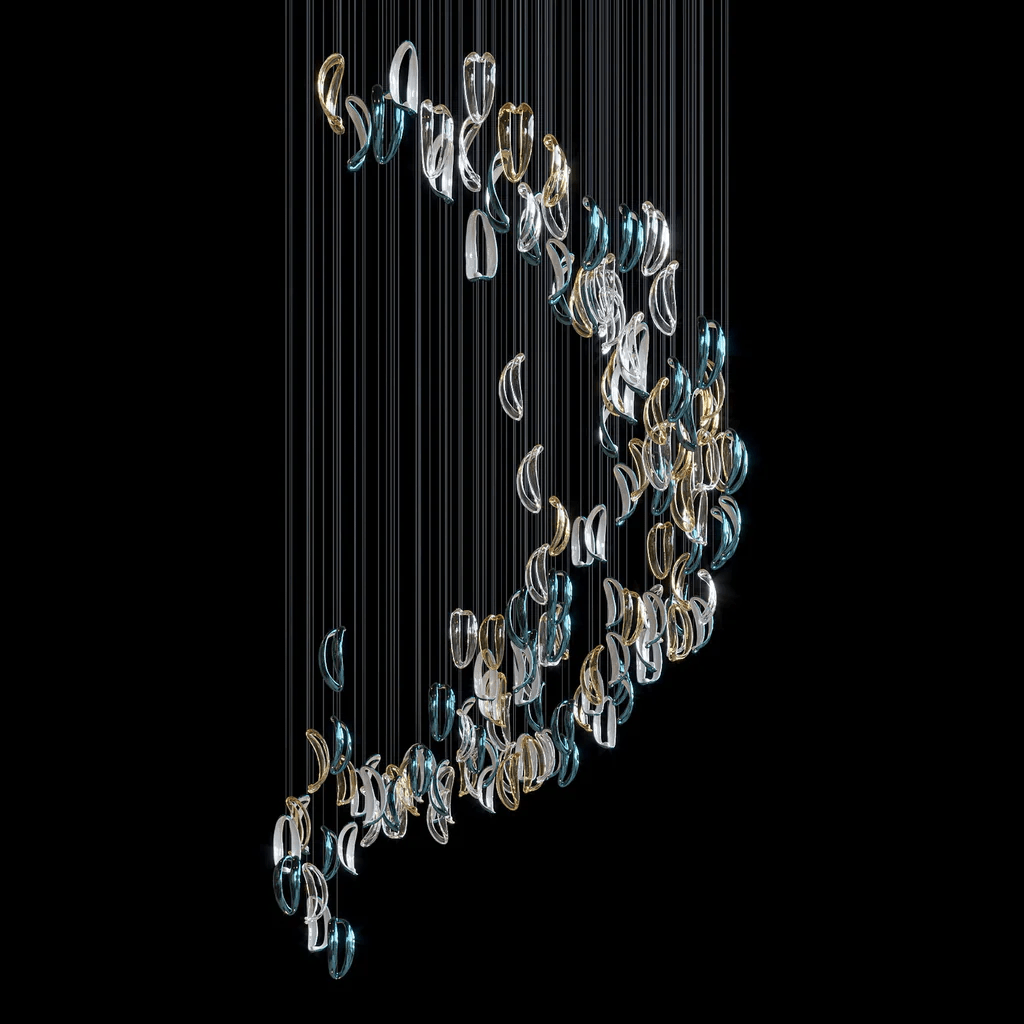aqua-ripple-glass-art-customize-chandelier-anzaz-Clear & Amber & Blue-2