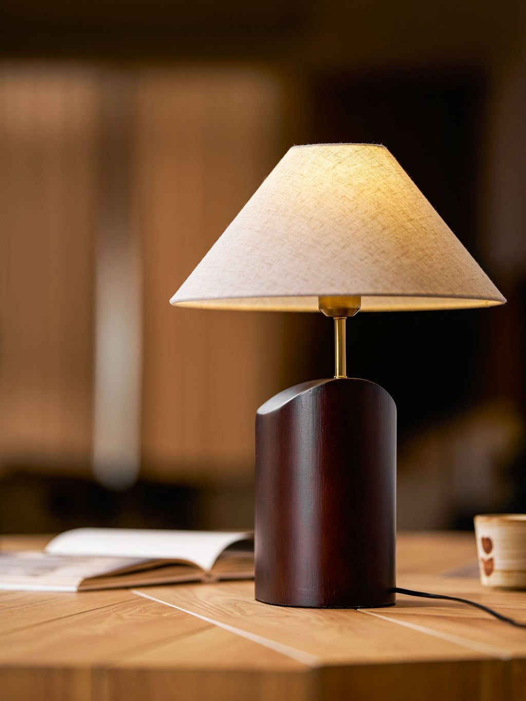 arden-curve-table-lamp-anzaz-Model A: Dark Walnut & Beige linen-3