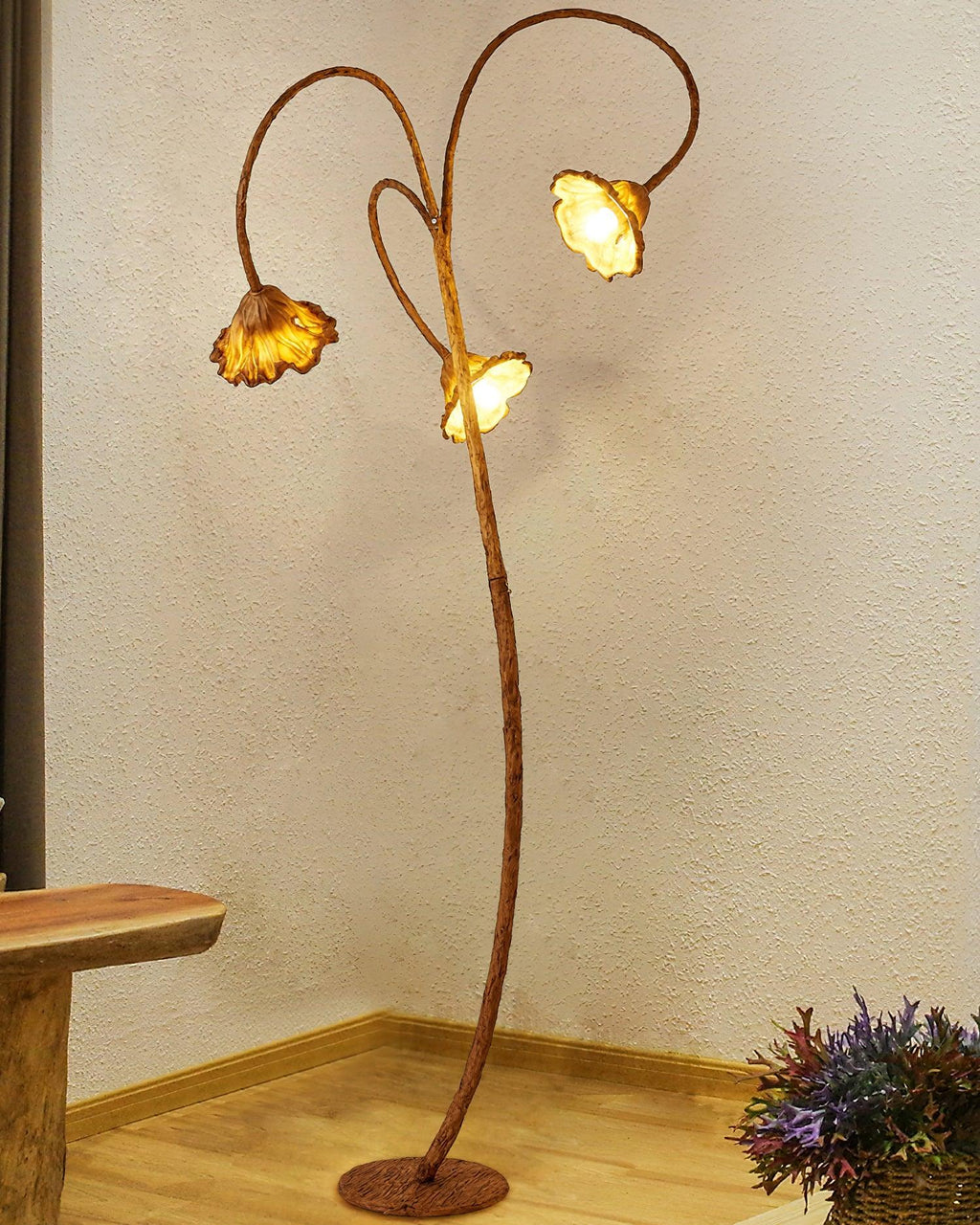 artistic-lotus-leaf-floor-lamp-anzaz-Walnut color-6