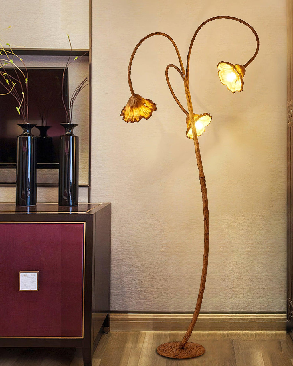 artistic-lotus-leaf-floor-lamp-anzaz-Walnut color-7