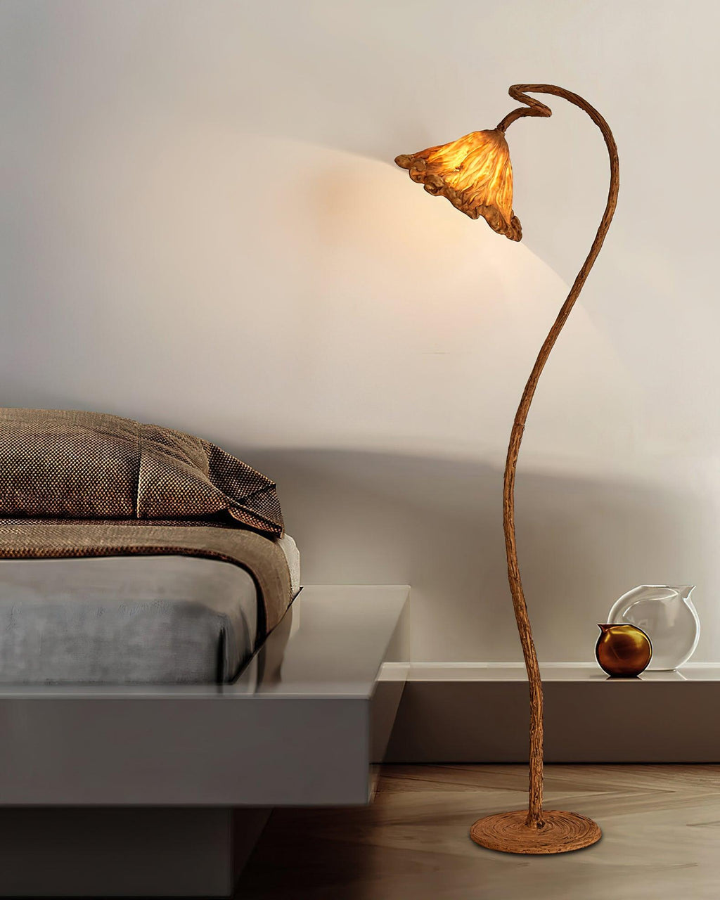 artistic-lotus-leaf-floor-lamp-anzaz-Walnut color-5