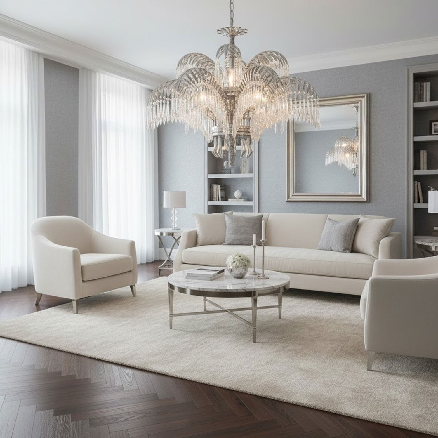 brass-palm-leaf-crystal-chandelier-anzaz-Nickel & Clear crystal-9