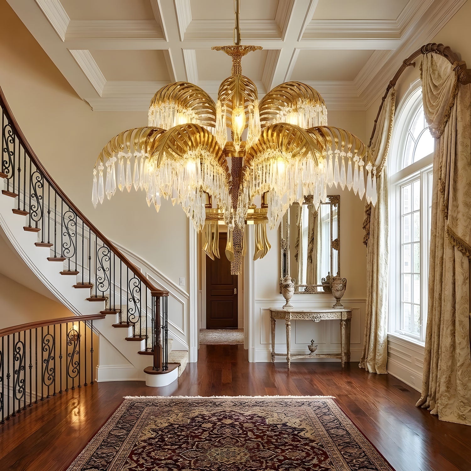 brass-palm-leaf-crystal-chandelier-anzaz-Nickel & Clear crystal-6