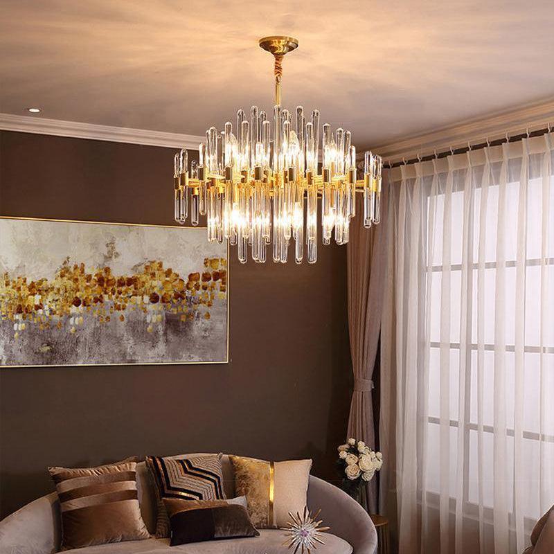 brass-chandelier-with-clear-glass-rods-shade-anzaz-Brass & Clear Crystal-5
