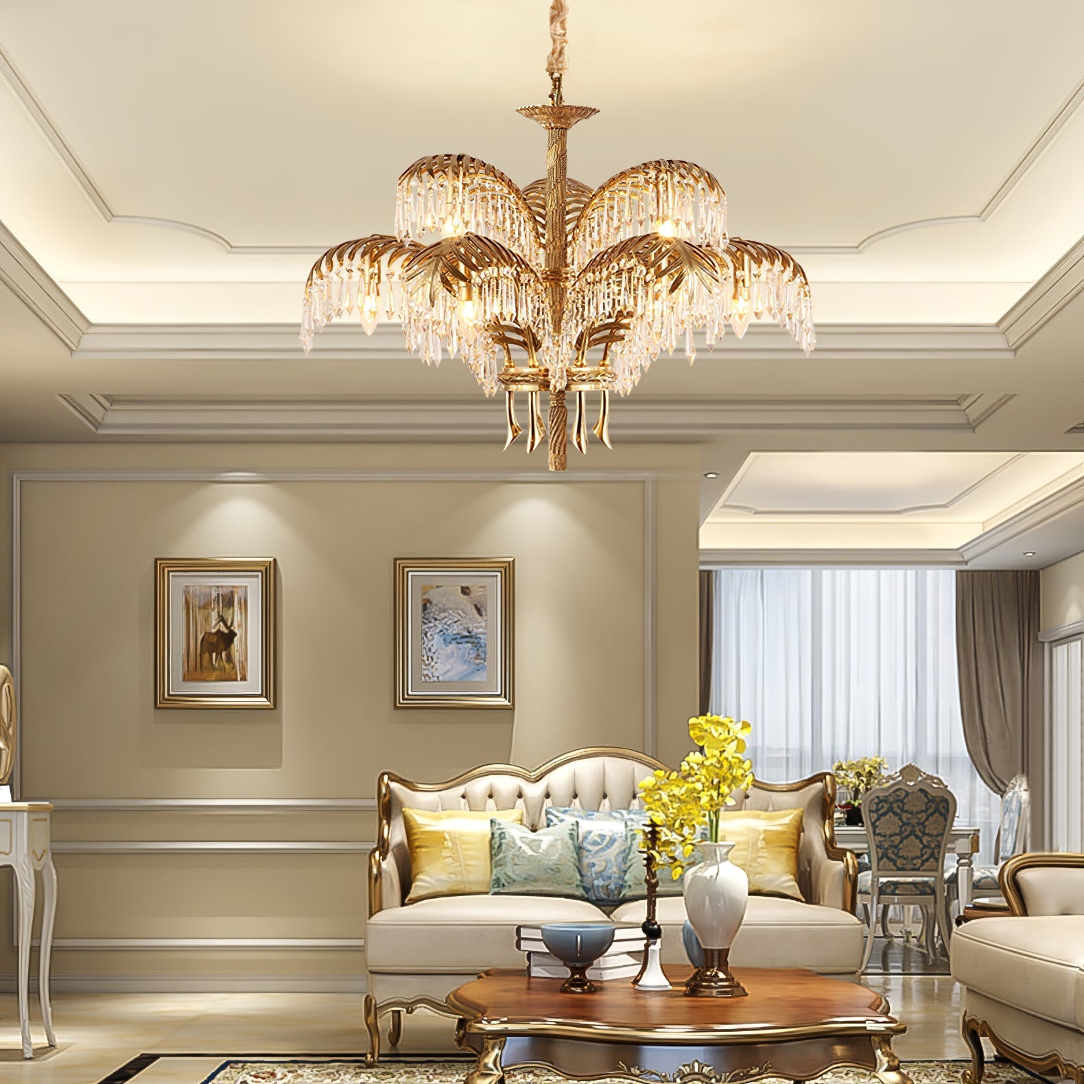 brass-palm-leaf-crystal-chandelier-anzaz-Gold & Clear crystal-16