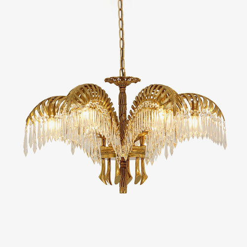 brass-palm-leaf-crystal-chandelier-anzaz-Gold & Clear crystal-1