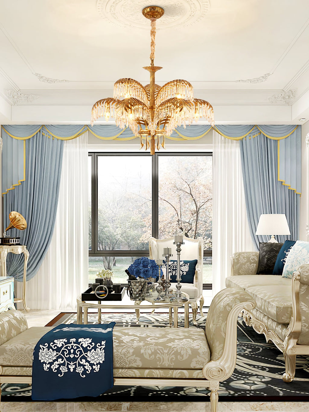 brass-palm-leaf-crystal-chandelier-anzaz-Nickel & Clear crystal-18