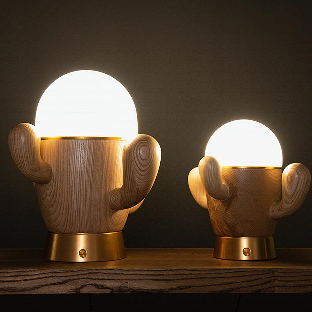 wooden-cactus-table-lamp-anzaz-Walnut color & Warm Light-10
