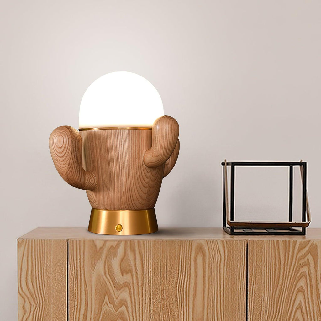 wooden-cactus-table-lamp-anzaz-Wood color & Warm Light-2