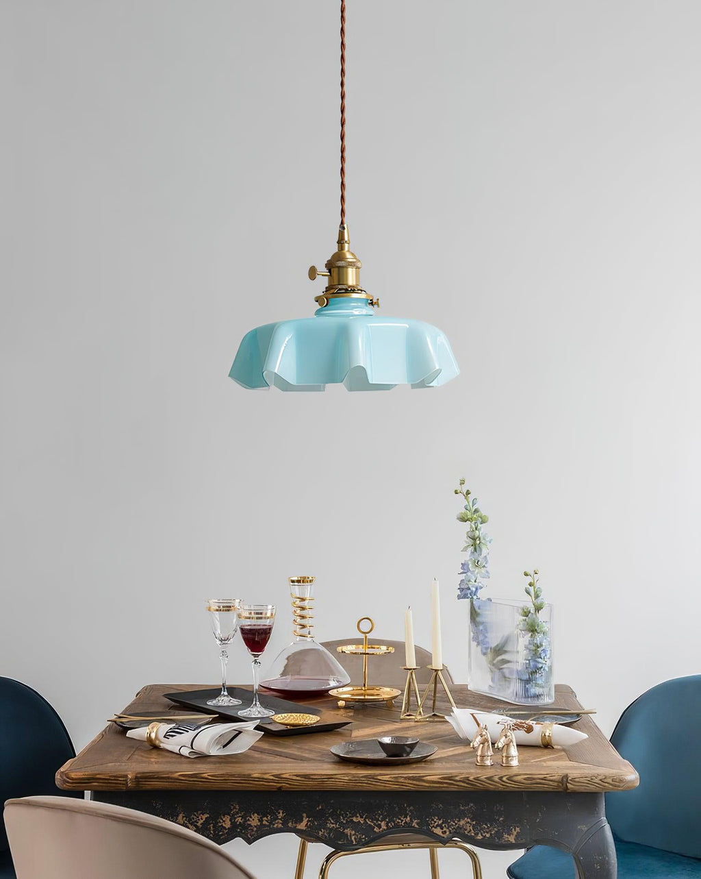 french-flower-pendant-swag-light-anzaz-Brass ＆ Blue-32