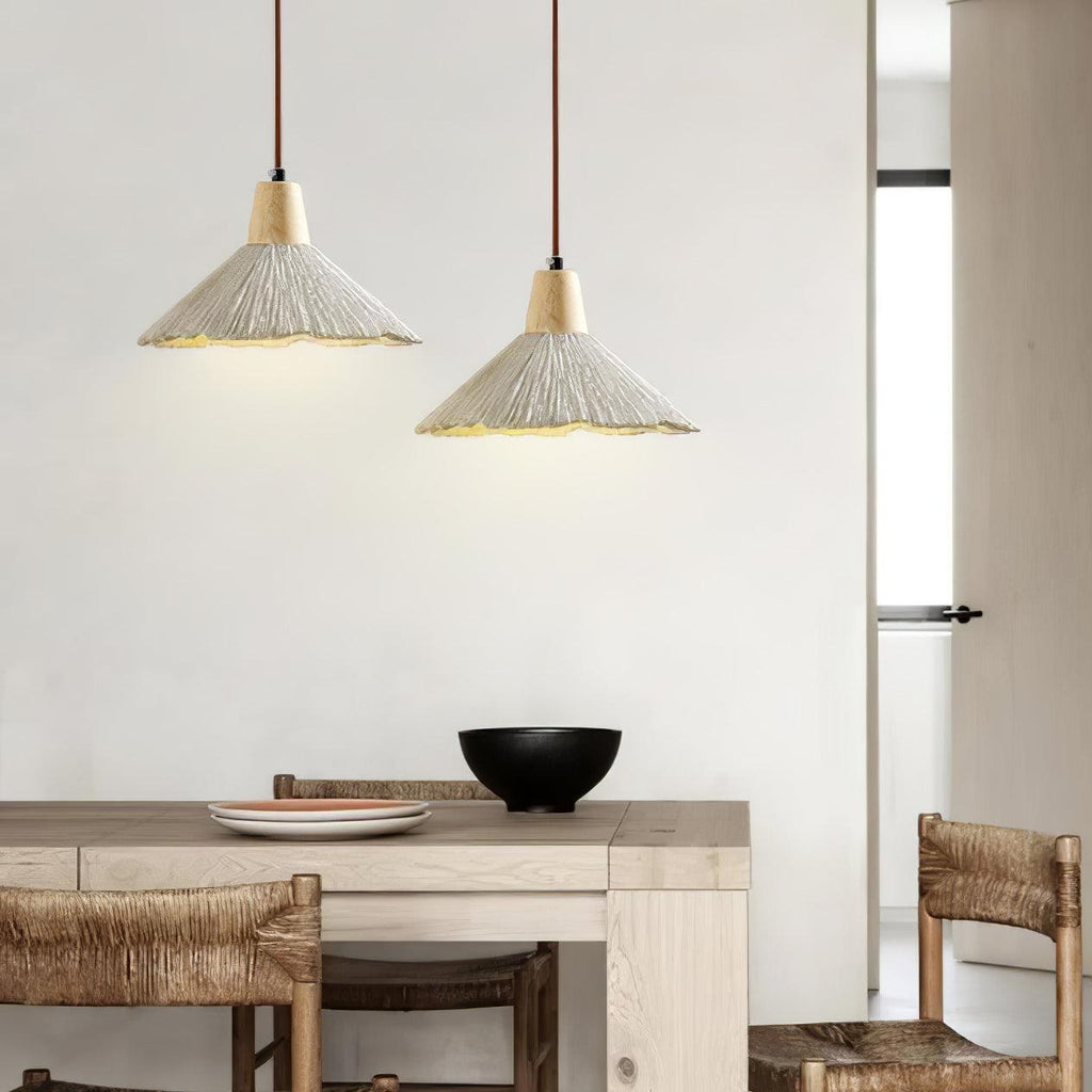concrete-pleated-pendant-lamp-anzaz-Nature wood color & Grey concrete-2