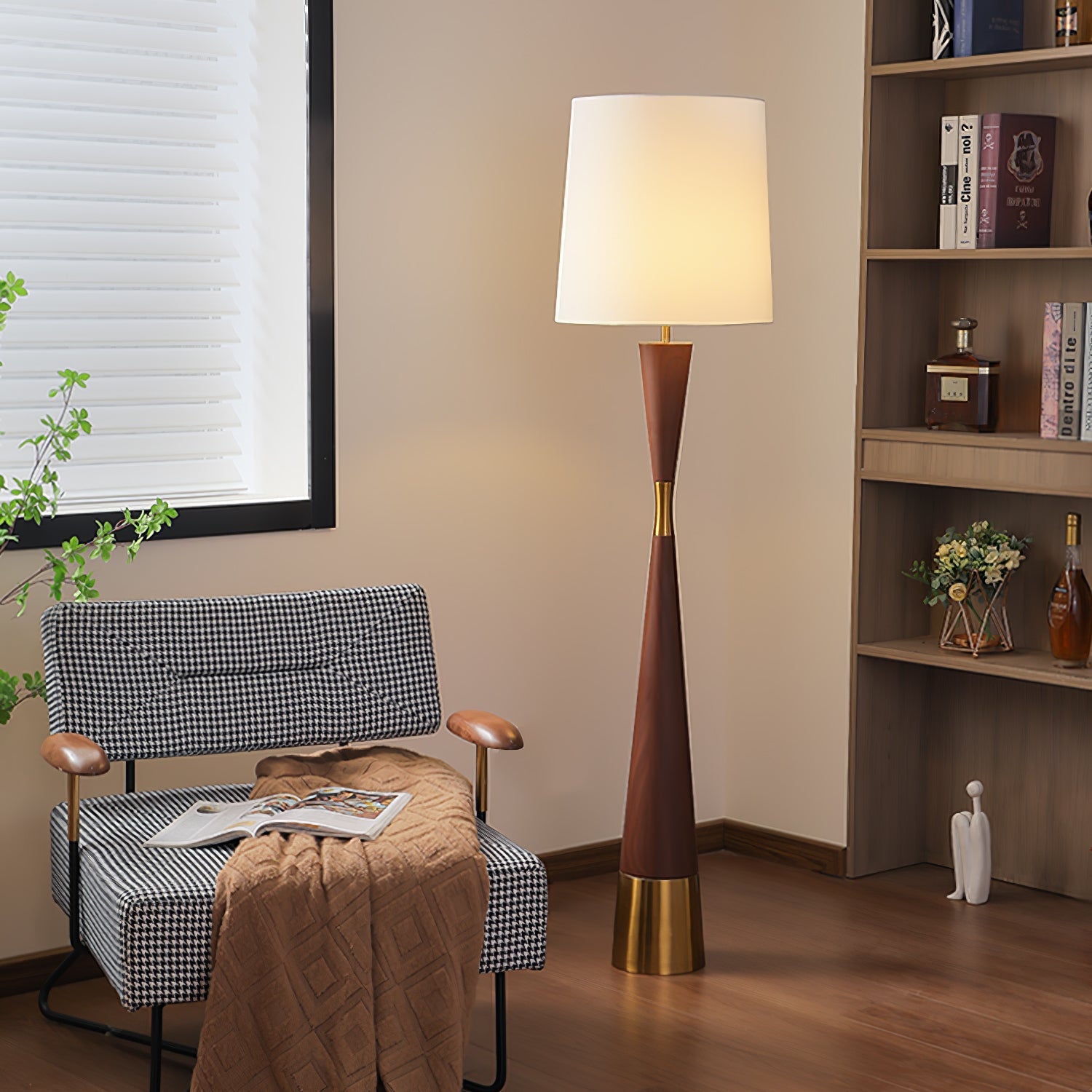 cone-waist-floor-lamp-anzaz-Hydrographic Walnut Wood Grain Finish & White-2