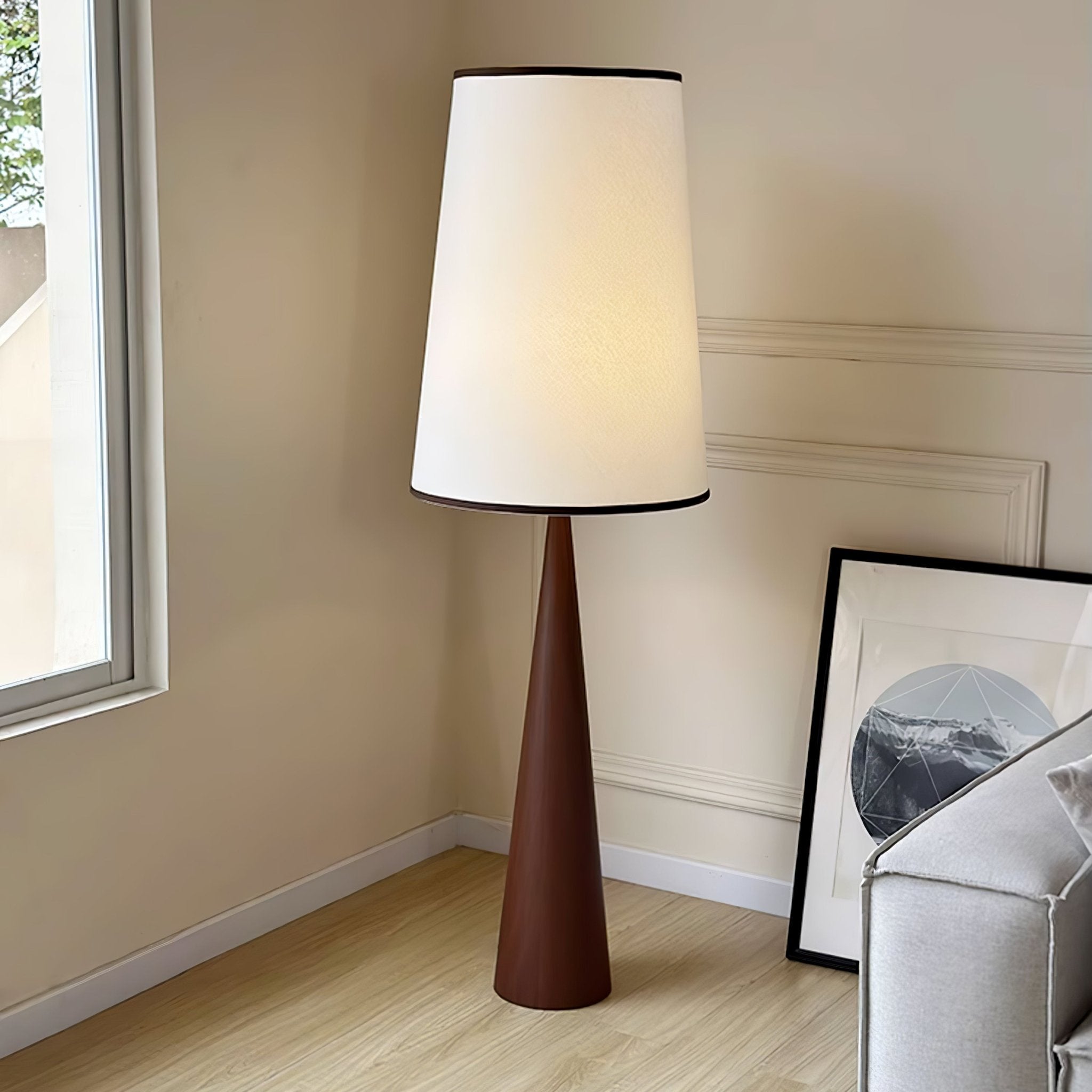 faux-wood-conical-floor-lamp-anzaz-Hydrographic Walnut Wood Grain Finish & White-3