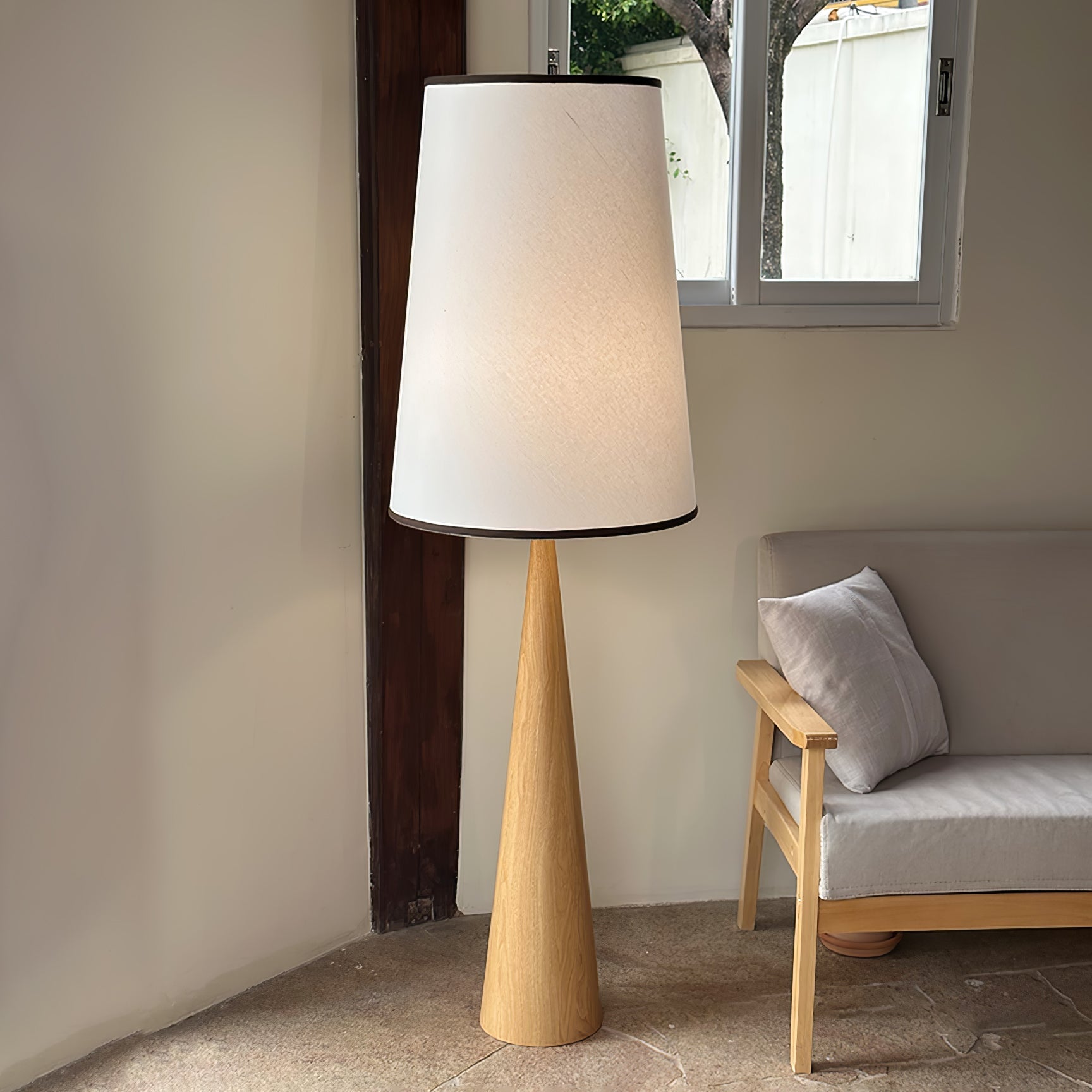 faux-wood-conical-floor-lamp-anzaz-Hydrographic Walnut Wood Grain Finish & White-2