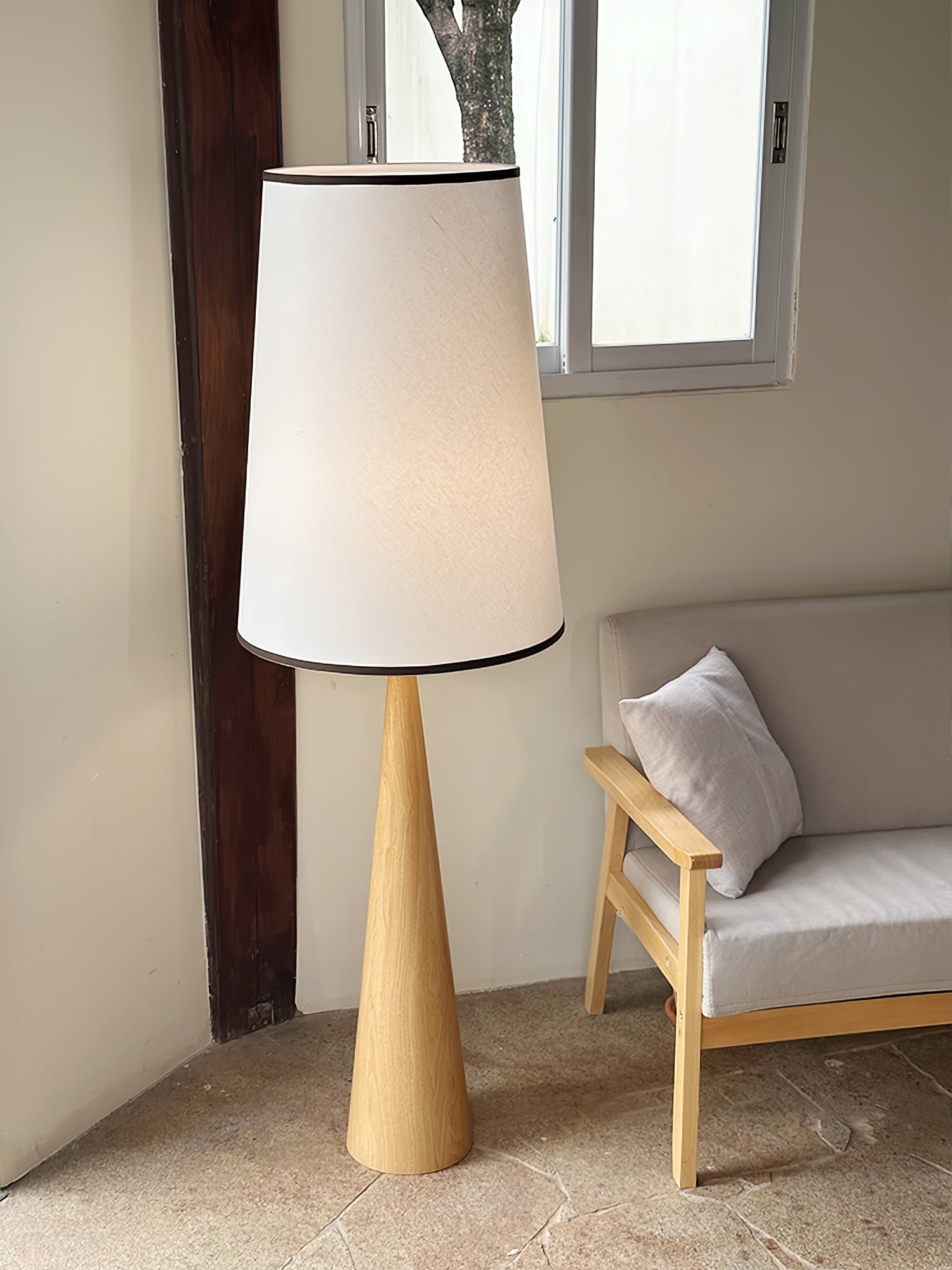 faux-wood-conical-floor-lamp-anzaz-Hydrographic Walnut Wood Grain Finish & White-4