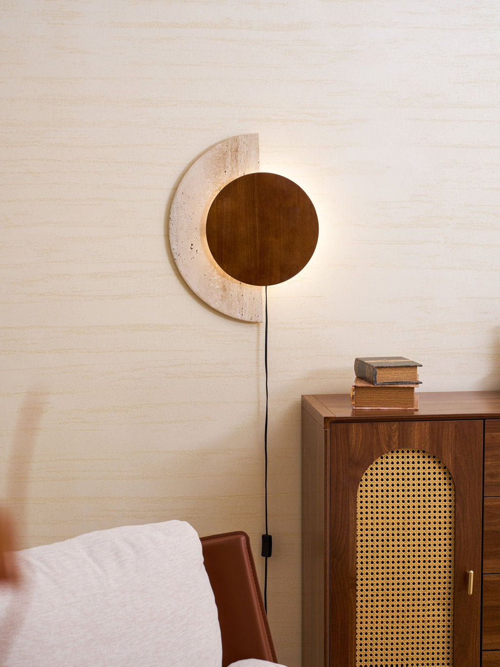 crescent-halo-plug-in-wall-sconce-anzaz-Yellow Travertine & Wood Color (Warm Light)-16