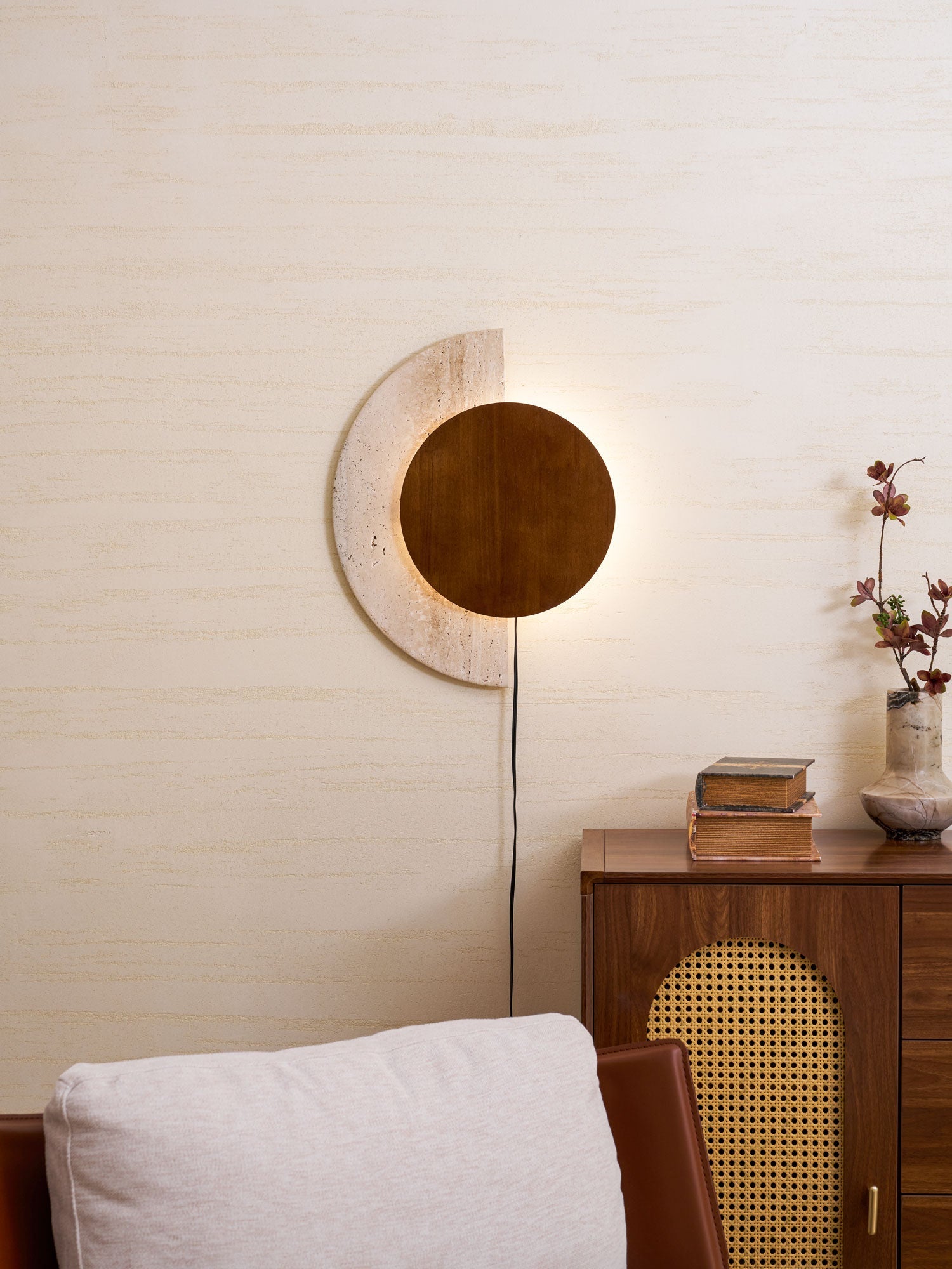 crescent-halo-plug-in-wall-sconce-anzaz-Yellow Travertine & Wood Color (Warm Light)-22
